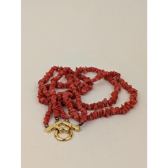 1980's double strand mediterranean coral chip necklace
